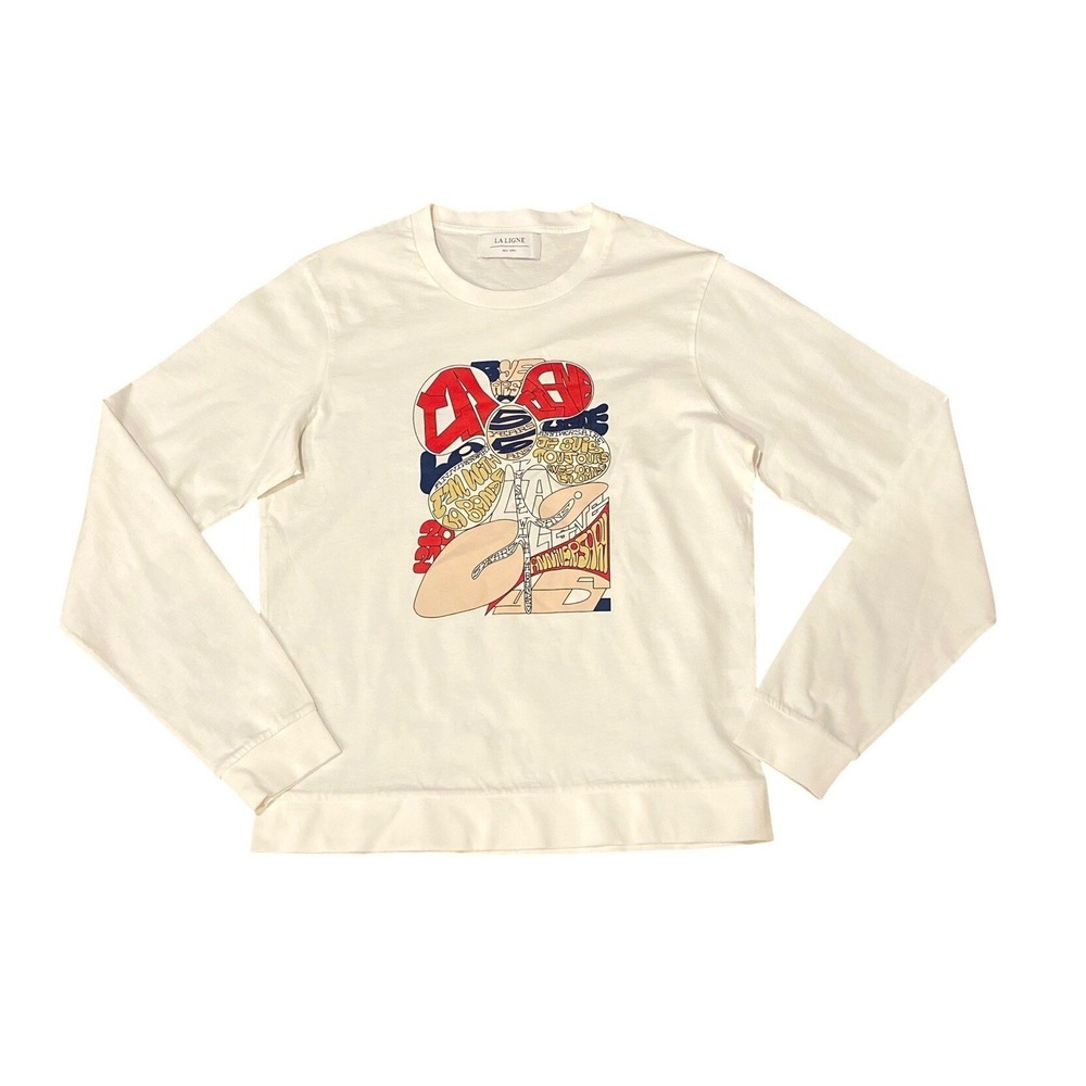 La Ligne Womens 5 Year Anniversary Graphic Long Sleeve T-Shirt White Cotton S - Picture 2 of 5